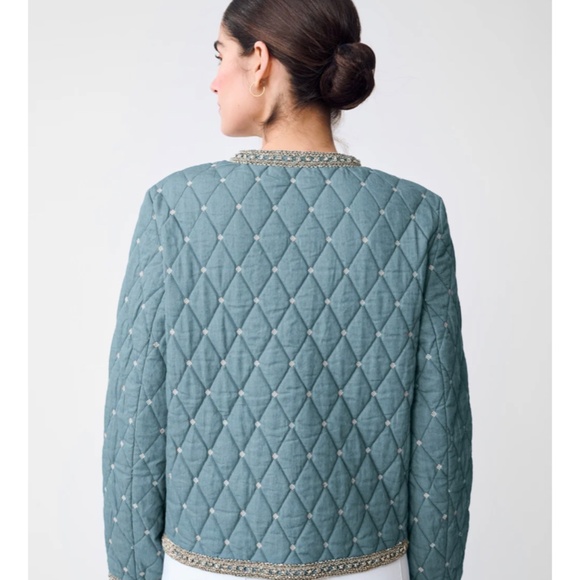 J. McLaughlin Jacket xl Blue Denim Chambray Helene Quilted Diamond office career - Picture 6 of 7